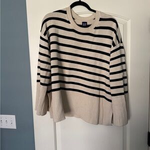 GAP Cream and Black Striped Crewneck Sweater